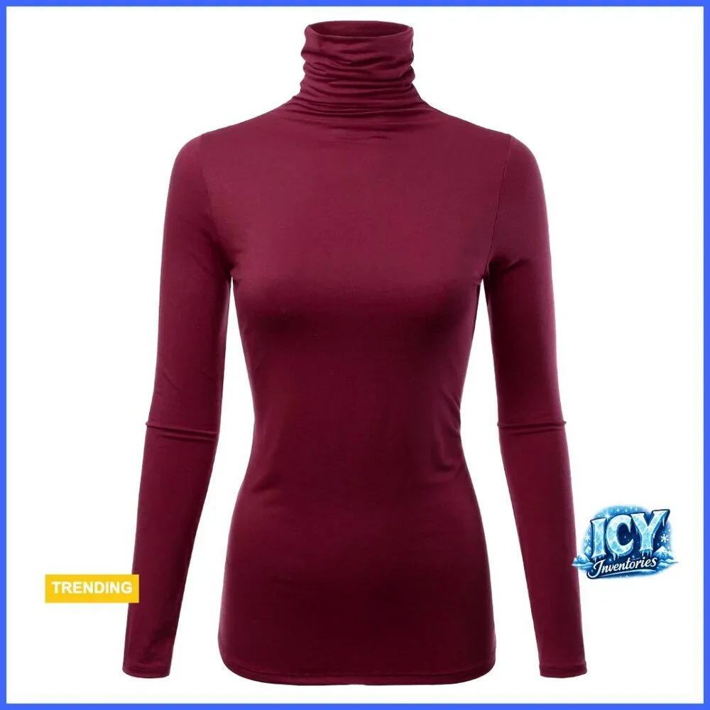 Premium Long Sleeve Turtleneck Pullover Sweater Lightweight Made USA